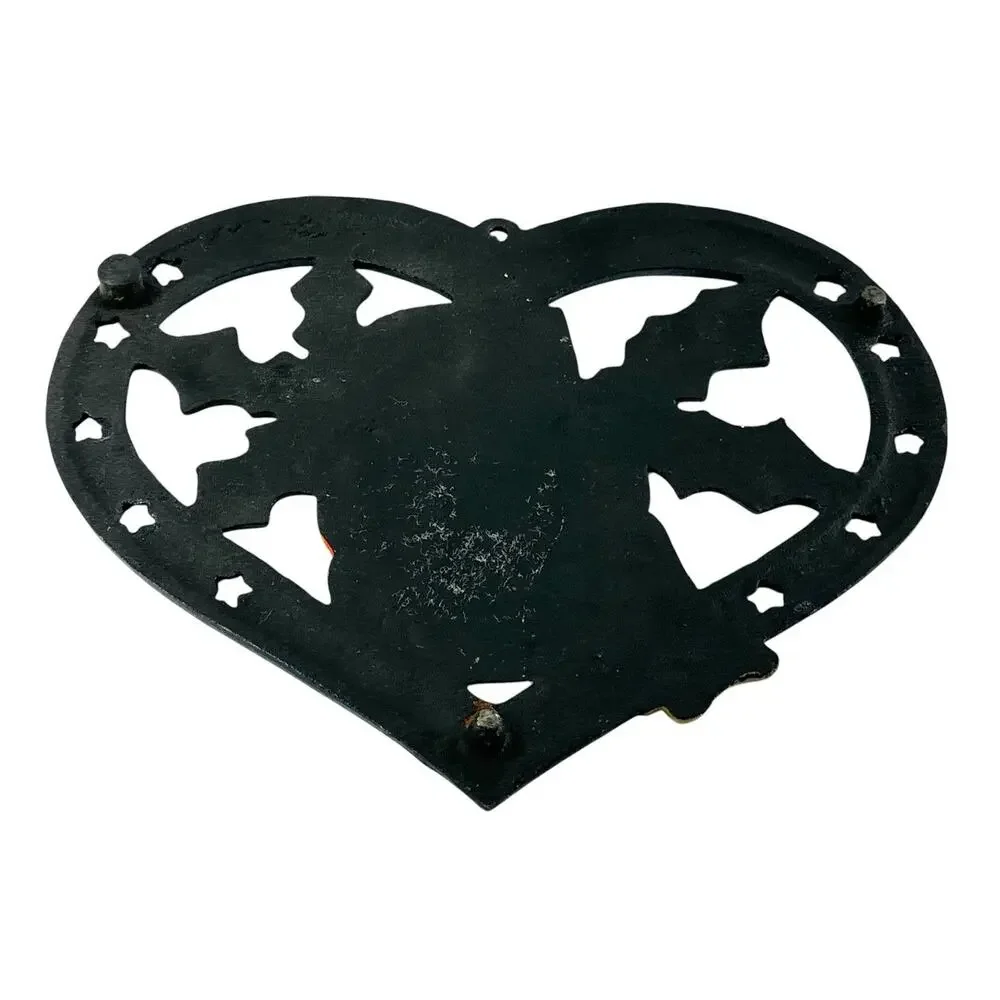 Vintage Cast Iron Happy Holidays Snowman Heart Christmas Trivet 8”